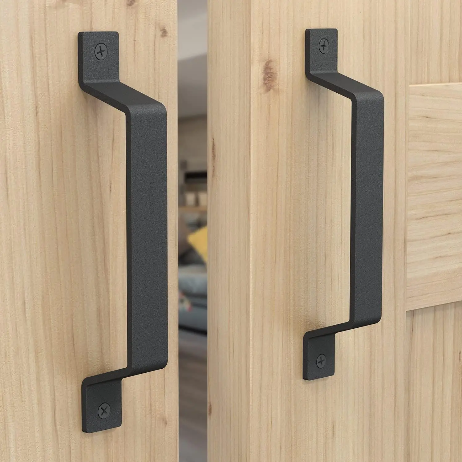 8" Barn Door Handles Gate Pulls for Wooden Fences Shed Garage Sliding Door Rustic Farmhouse Industrial Style Outdoor Indoor Exterior Interior Pulls Black Set of 2