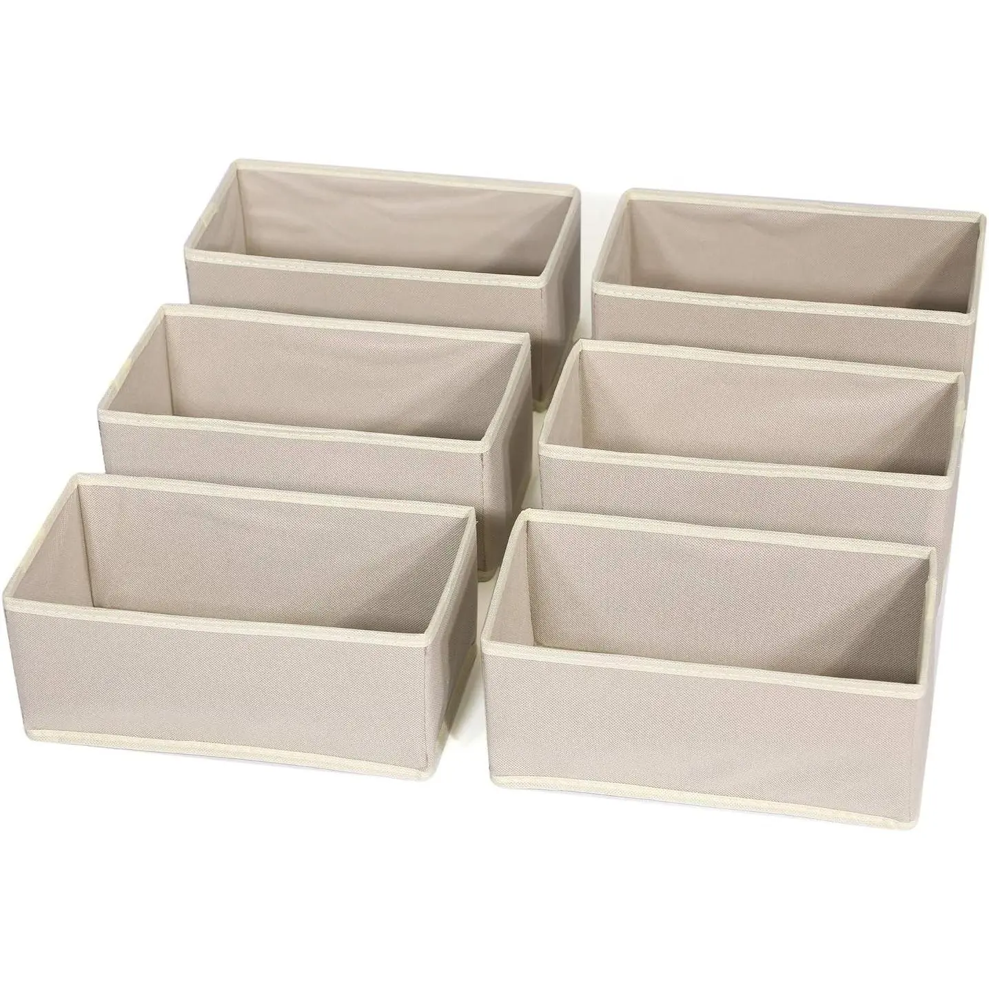 6 Pack Foldable Fabric Storage Bins with Dividers for Closet Dresser Drawer Organizer - Clothes Underwear Bras Socks Lingerie Storage Boxes, BeigeGift
