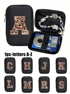 Portable CCD camera protective case, leopard print pattern, A-Z letter embroidered towel, compact design, waterproof material, is an ideal charger storage bag for outdoor photography enthusiasts and travelers
