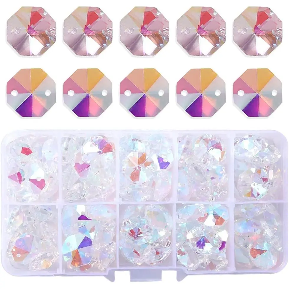 100-Count AB Color Glass Octagon Beads for DIY Crafting, Chandelier, Lamp Pendant, Suncatcher (Toys & Hobbies, Beading & Jewelry Making Supplies)