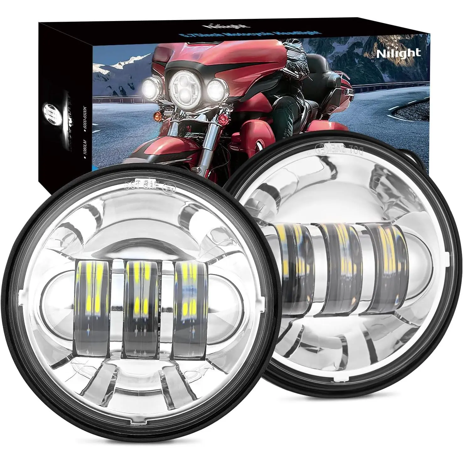 Nilight 2PCS 4.5in DOT-Compliant Ventilated Chromed Aluminum LED Front Fog & Passing Lights, 1080lm Per Light, Motorcycle Accessories for Harley Davidson Models, Led Lights