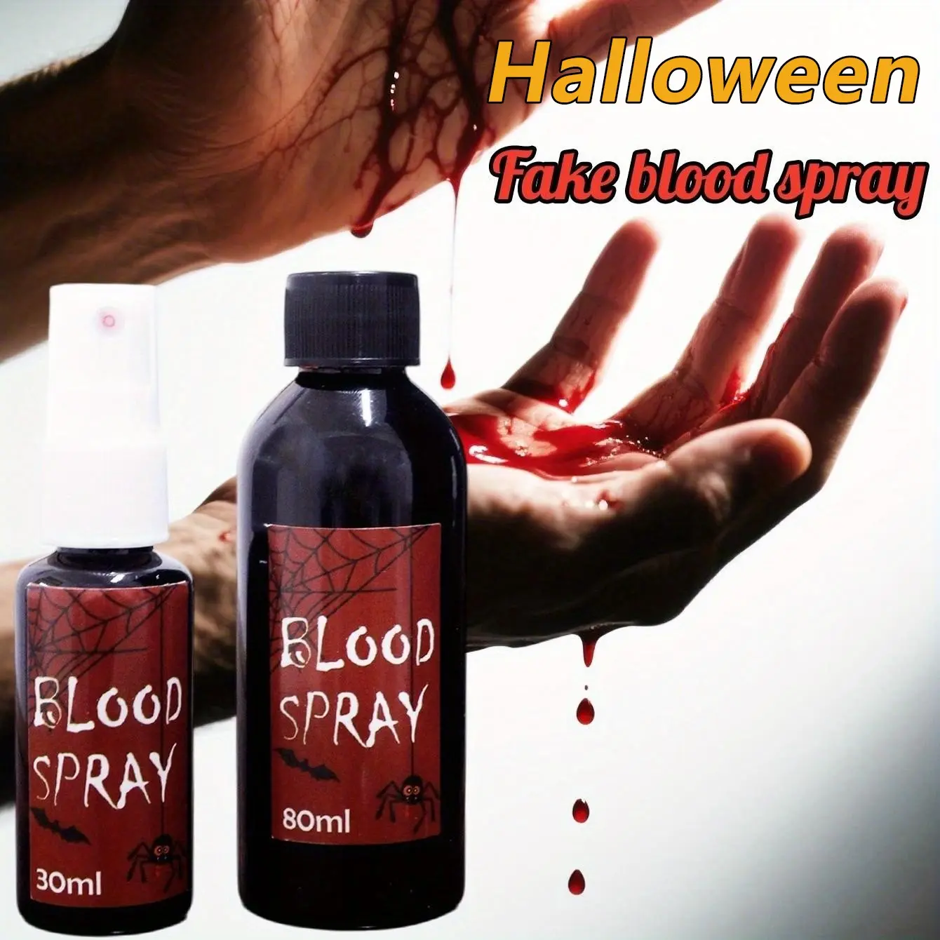 30/50/80/100ml Washable Halloween Fake Blood Spray, various fake vampire blood, party prank props, artificial blood solution, pranks, fake blood for eyes, clothes, clown makeup, vampires, zombies, and monsters, for movie/cosplay