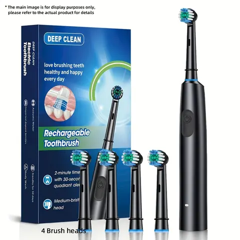 Rechargeable Electric Toothbrush Set, 1 Box Waterproof Electric Toothbrush with 4 Counts Brush Heads, Intelligent Timer Toothbrushes for Adults, Winter & New Year Gift, Rechargeable Electronic Toothbrushes