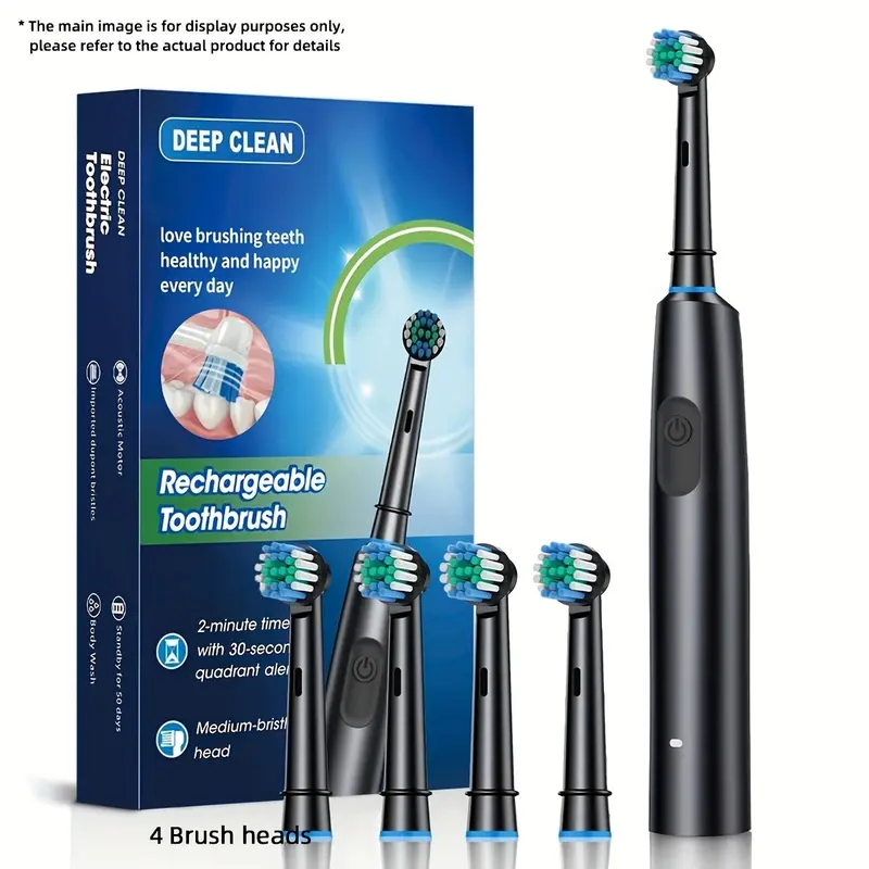 Rechargeable Electric Toothbrush Set, 1 Box Waterproof Electric Toothbrush with 4 Counts Brush Heads, Intelligent Timer Toothbrushes for Adults, Winter & New Year Gift, Rechargeable Electronic Toothbrushes