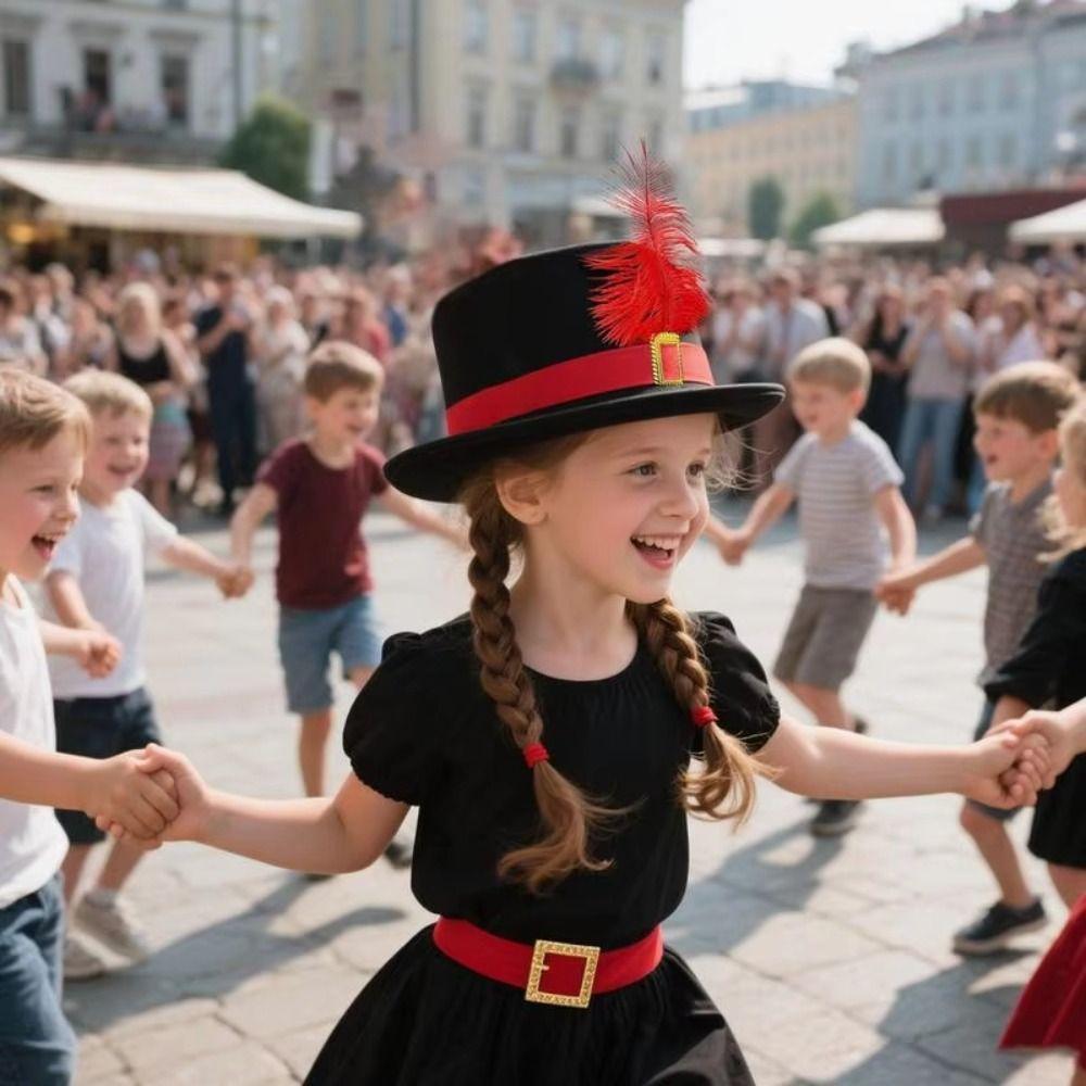 Vintage Black Musketeers Costume Hat Magician Hat With feathers Holiday Costume Hat Top Hats Stage Performance Kids Cosplay Hat