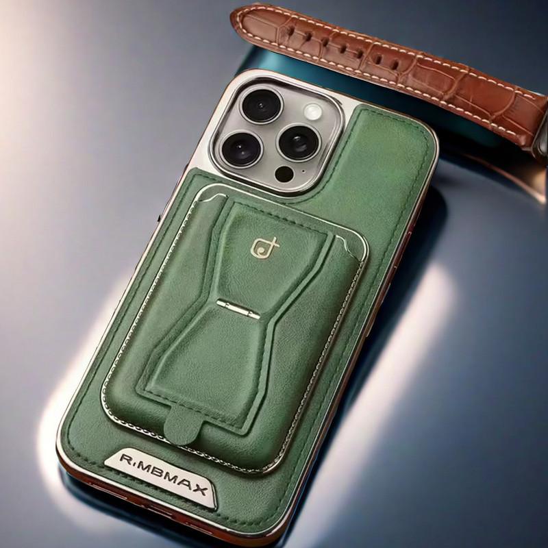 Compatible with Holder Phone Cases for iPhone 16 Pro Max/15/14/13 Men Business Leather Shockproof Cover NH13