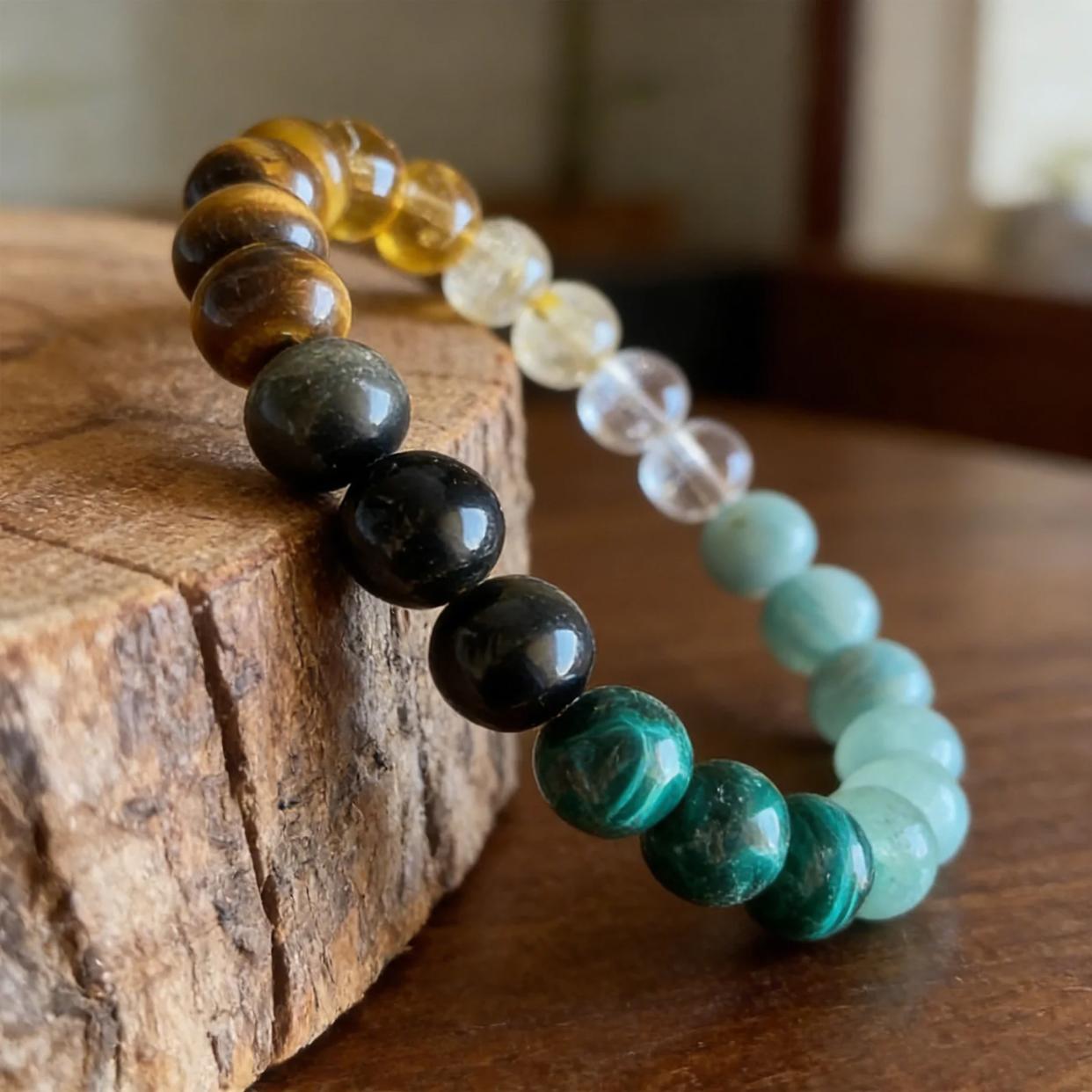 Crystal Money Attraction Bracelet with Tiger Eye, Malachite & Citrine Beaded Jewelry for Prosperity, Ideal Gift Jewelry for Men and Women, Mother's Day Gift