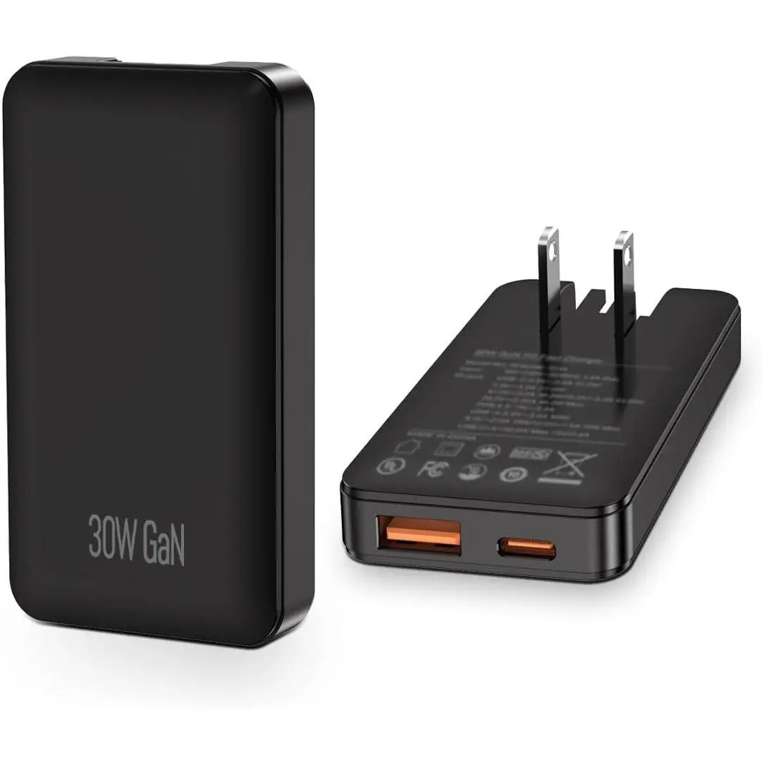 30W Flat USB C Charger Block, Black | GaN Tech, Ultra Thin & Foldable Plug, Convenient for Travel,   for Galaxy S25 Ultra/S24/ 16/16 Pro/15/14