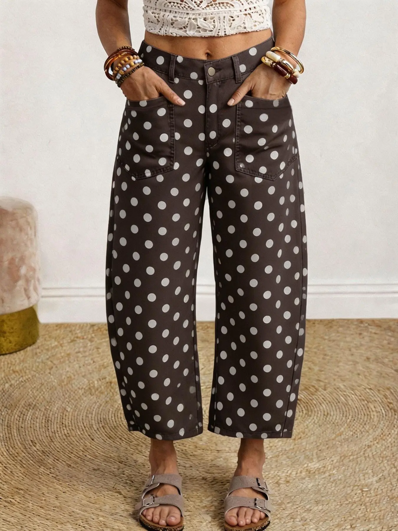 Women's New Polka Dot Print Retro Romantic Loose Straight Leg Casual Pants, Perfect for Daily Wear and Travel, Casual Baggy Trousers