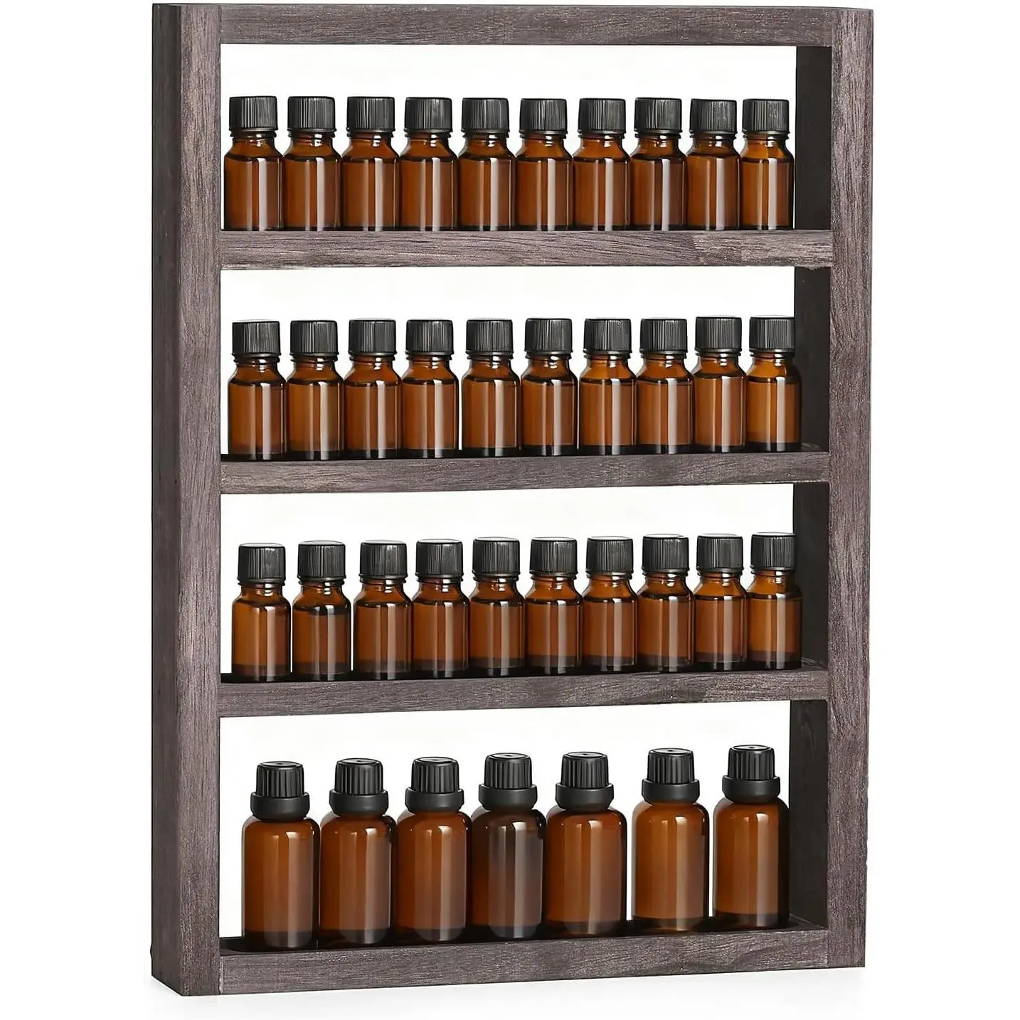 4 Tier Wall Essential Oil Storage Rack   Polish Shelf | Wooden Display Shelf Holder with  Inside for Bedroom Bathroom  Room, Rustic Brown