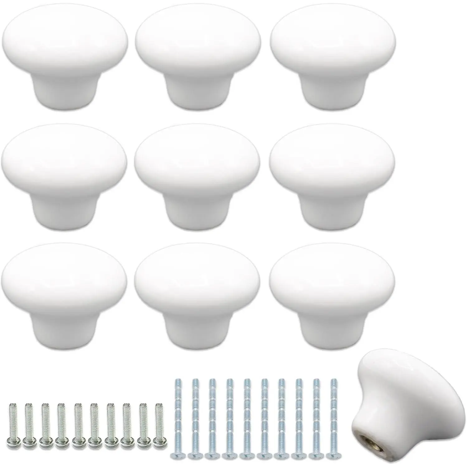 10Pack Ceramic Cabinet Knobs, 1.26Inch/32mm White Round Drawer Dresser Knob Pulls Handle with Screws, for Kitchen Cupboards, Wardrobes, Children's Rooms, Bedroom Furniture & Office Desks