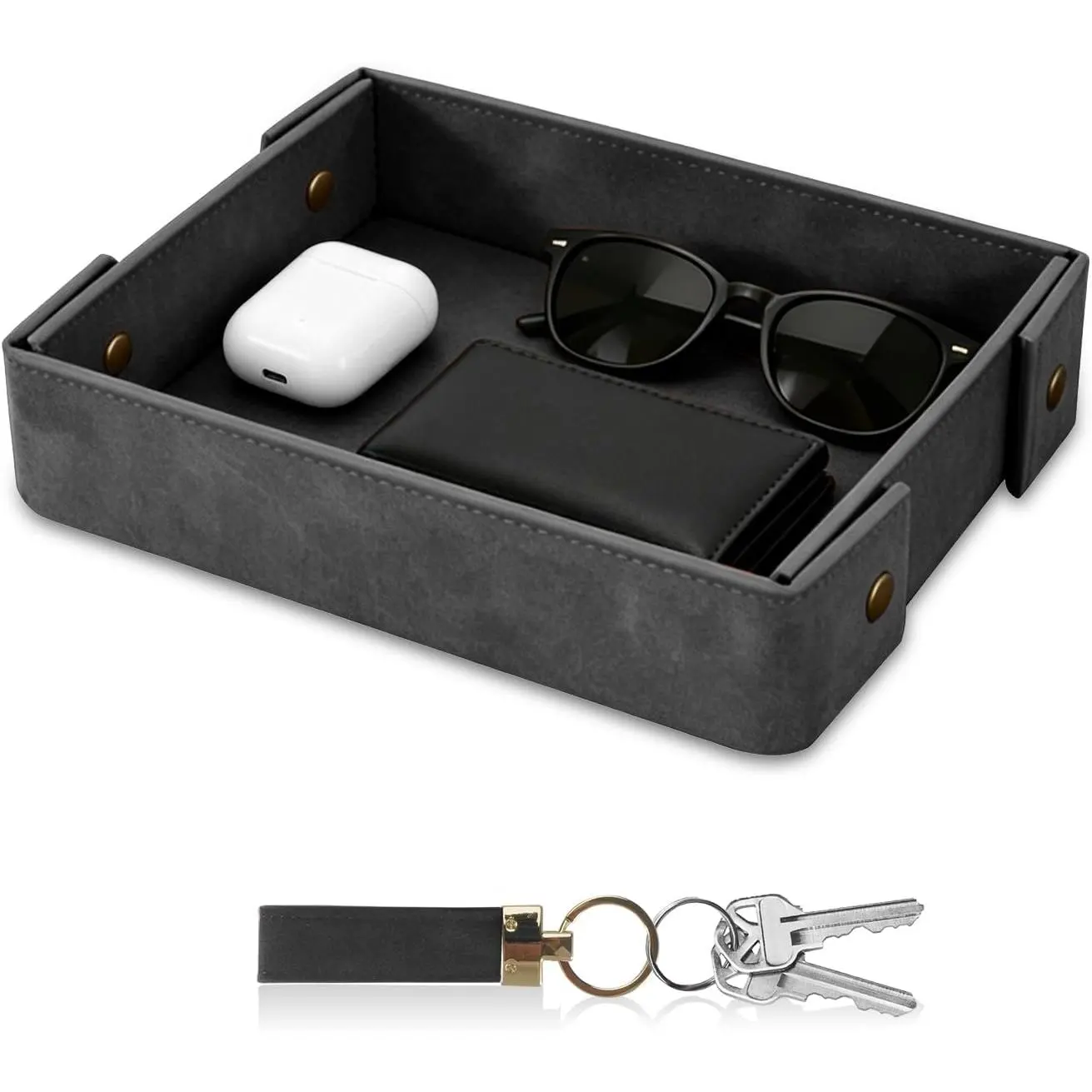 Valet Tray for Men, Premium PU Leather Catchall Tray Nightstand Organizer for Keys, Wallet, Watch, Phone, Great Christmas Birthday Graduation Father’s Day Gift for Him (Black)