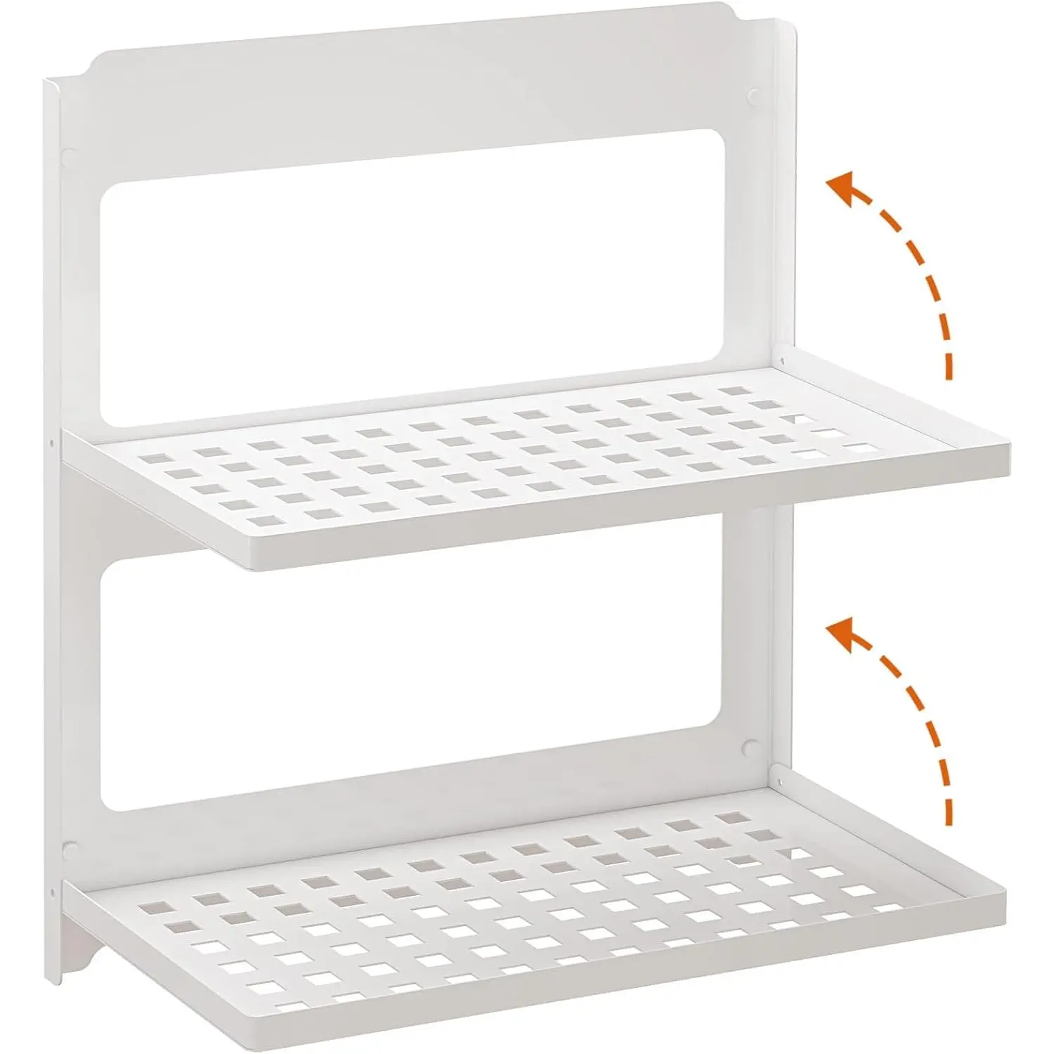 2-Tier Folding Metal Wall Shelf | Wall Mounted Stackable Floating Shelves | Fold Up 90° | Save Space | 13.4 Inch Wide | 2 Levels of Shelves for Laundry Room Bathroom Rv Utility Indoor (White)