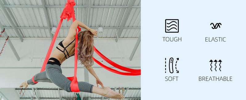 6.56 Yards Aerial Silks for Home Yoga Swing Therapy Swing Aerial Hammock w/Extension Straps, o-Slings, Carabiners Red Folding Anti-Tear Yoga Mat
