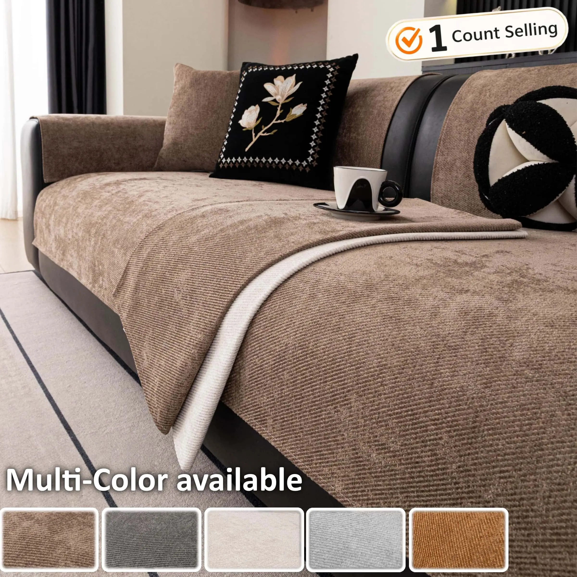 Solid Color Couch Cover, Couch Protectors, Sofa Seat Pad with Multi-Color Options, Pet-Friendly Furniture Protector, Non-Slip Machine Washable Sofa Cover for Sectional, Loveseat, Armchair & 1-4 Seater Couch, Sofa Protector Slipcover, Removable Sofa Cover