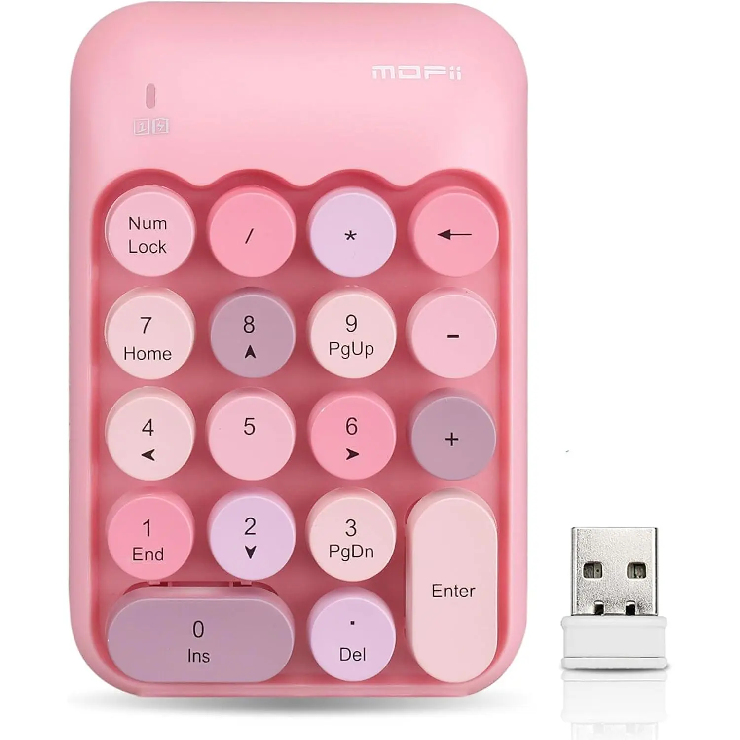 Cute  Number Keypad with 2.4G USB Receiver, 18 Colorful Round  Numpad, Portable Financial Accounting Numeric Keyboard, Suitable for PC, Laptop ()