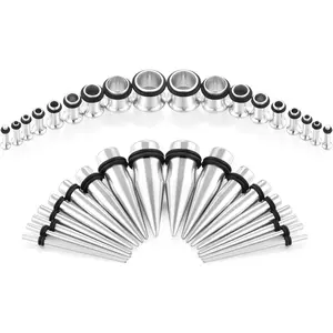 vcmart 14G-00G 36 pcs Ear Gauges Stretching Kit Tapers Plugs Eyelets Implant Grade Steel