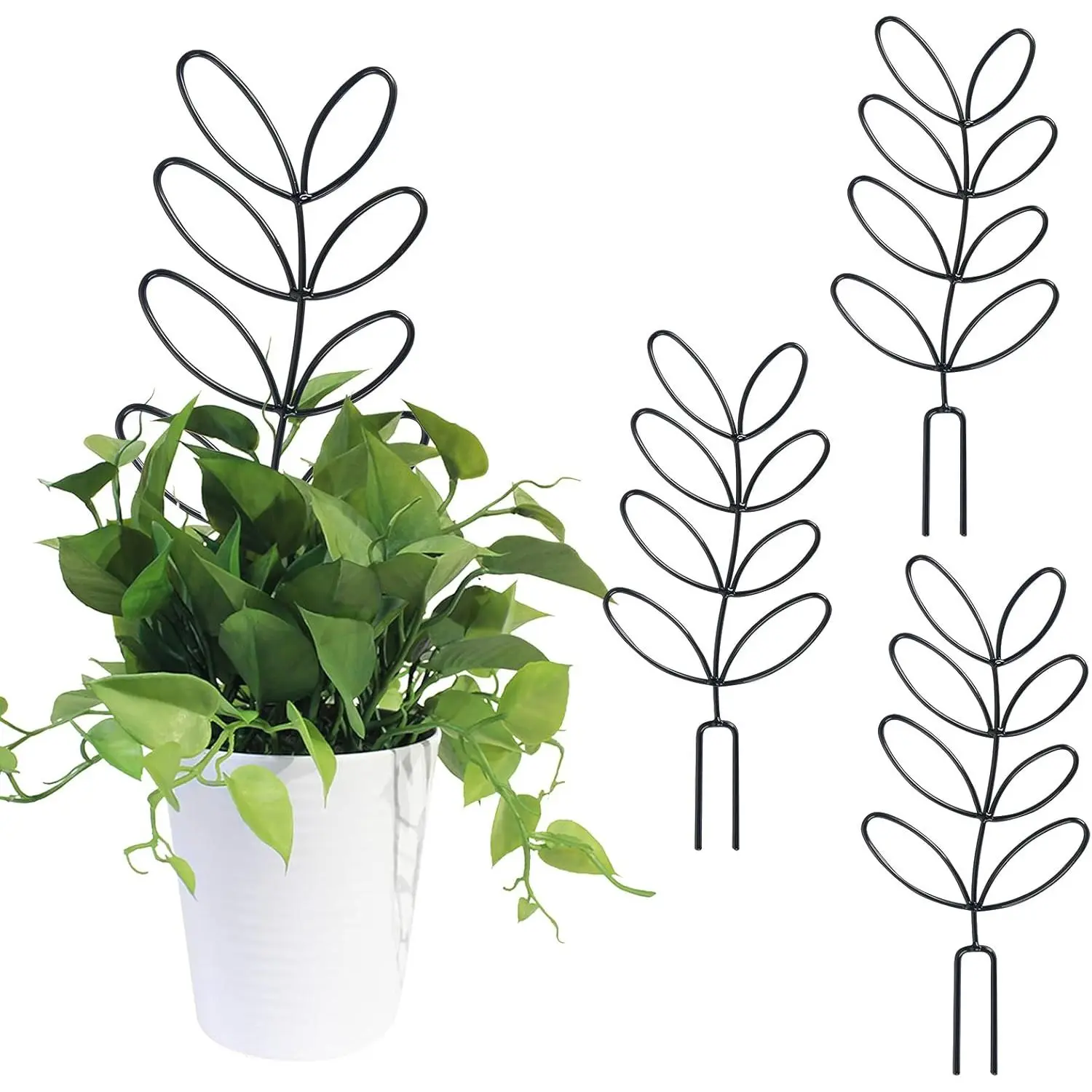 3-Count Leaf Pattern Metal Wire Trellis Set Pack, 12.2in DIY Climbing Plant Supports for Potted Plants – Ideal for Gardening Lovers Both Indoors Outdoors