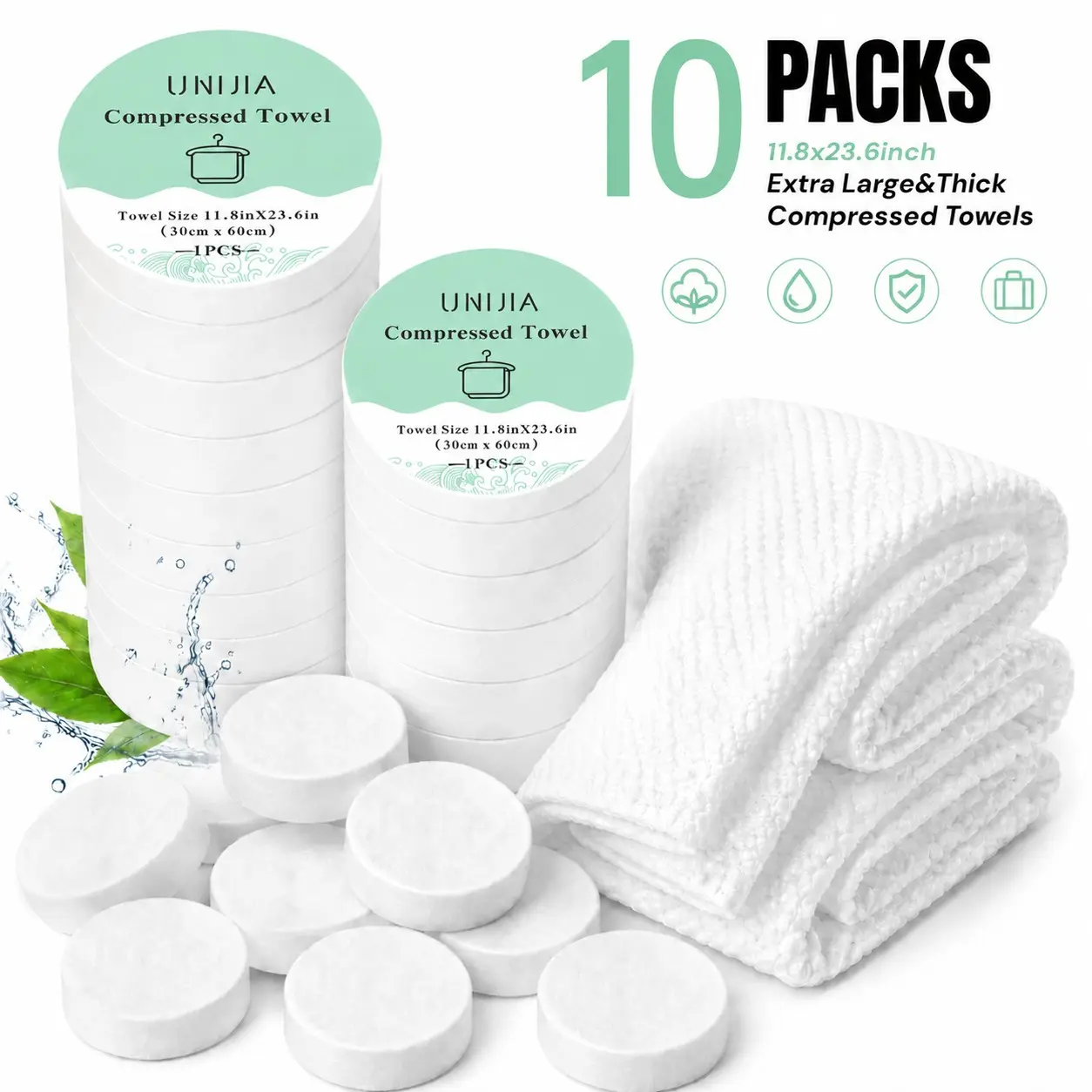 Extra Large Premium Compressed Towel Tablets, Ultra Soft Lightweight Disposable Face Cloths, Travel, Home, Camping, Gym, Makeup Removal, 10 Packs