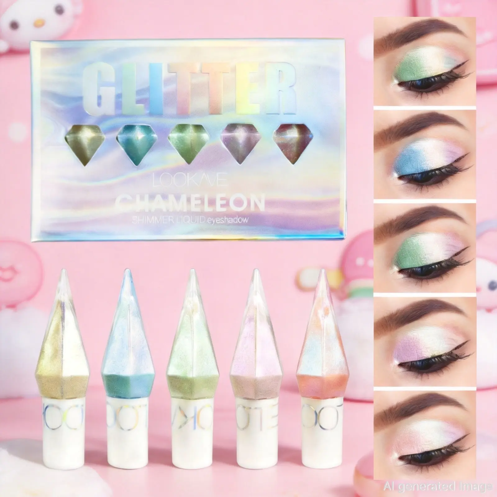5 Colors Chameleon Shimmer Liquid Eyeshadow Box, Iridescent Color Changing Glitter Eye Makeup, Portable Long Wear Sparkle Liquid Eye Shadow Gift Set for Women