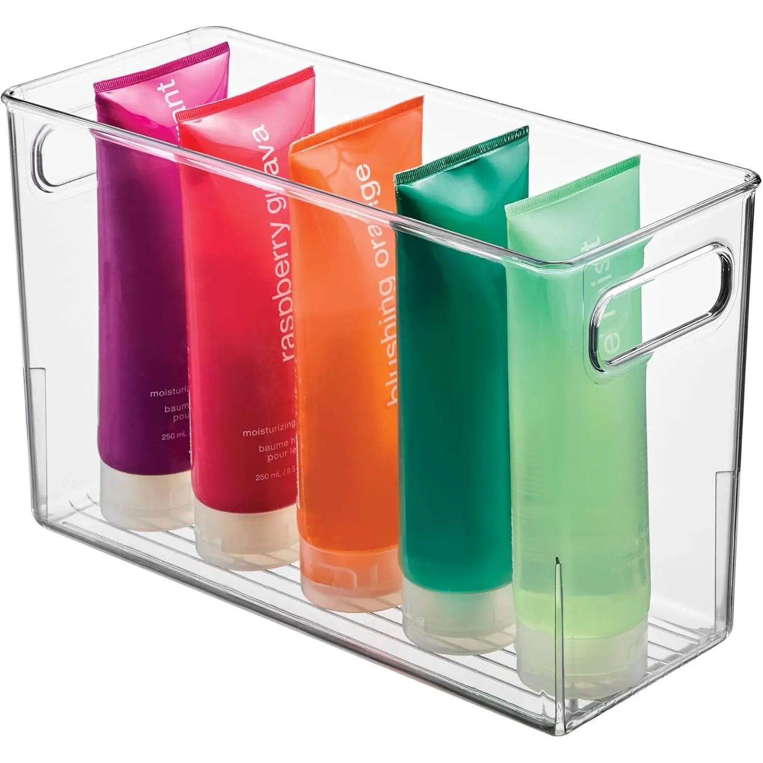 Slim Clear Plastic Bathroom Storage Bin, Tall Narrow |   Organizer for Lotions, Creams, Toiletries