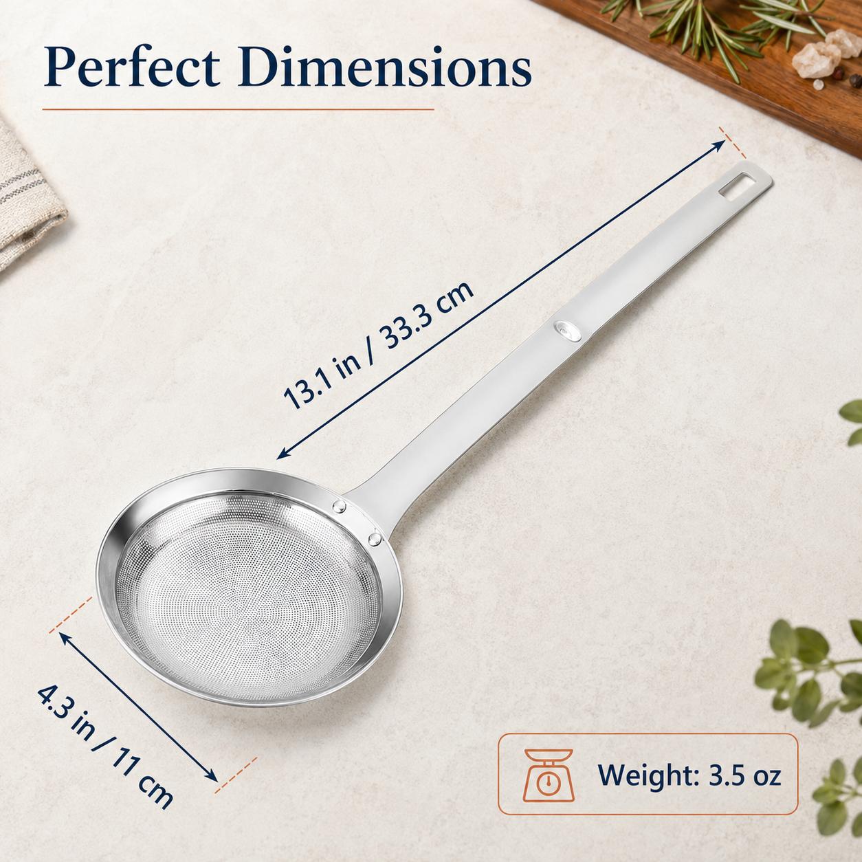 Large Stainless Steel Mesh Colander Strainer with Handle - Functional Grease Filter, Efficient Kitchen Cooking Accessory for Oil Residue Filtering