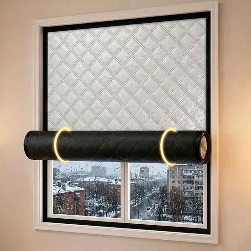 Winter Thermal Insulated Blackout Window Curtain, Thickened Windproof Draft Barrier, No-Drill Self-Adhesive Window Cover for Bedroom & Living Room, Easy Install Curtain