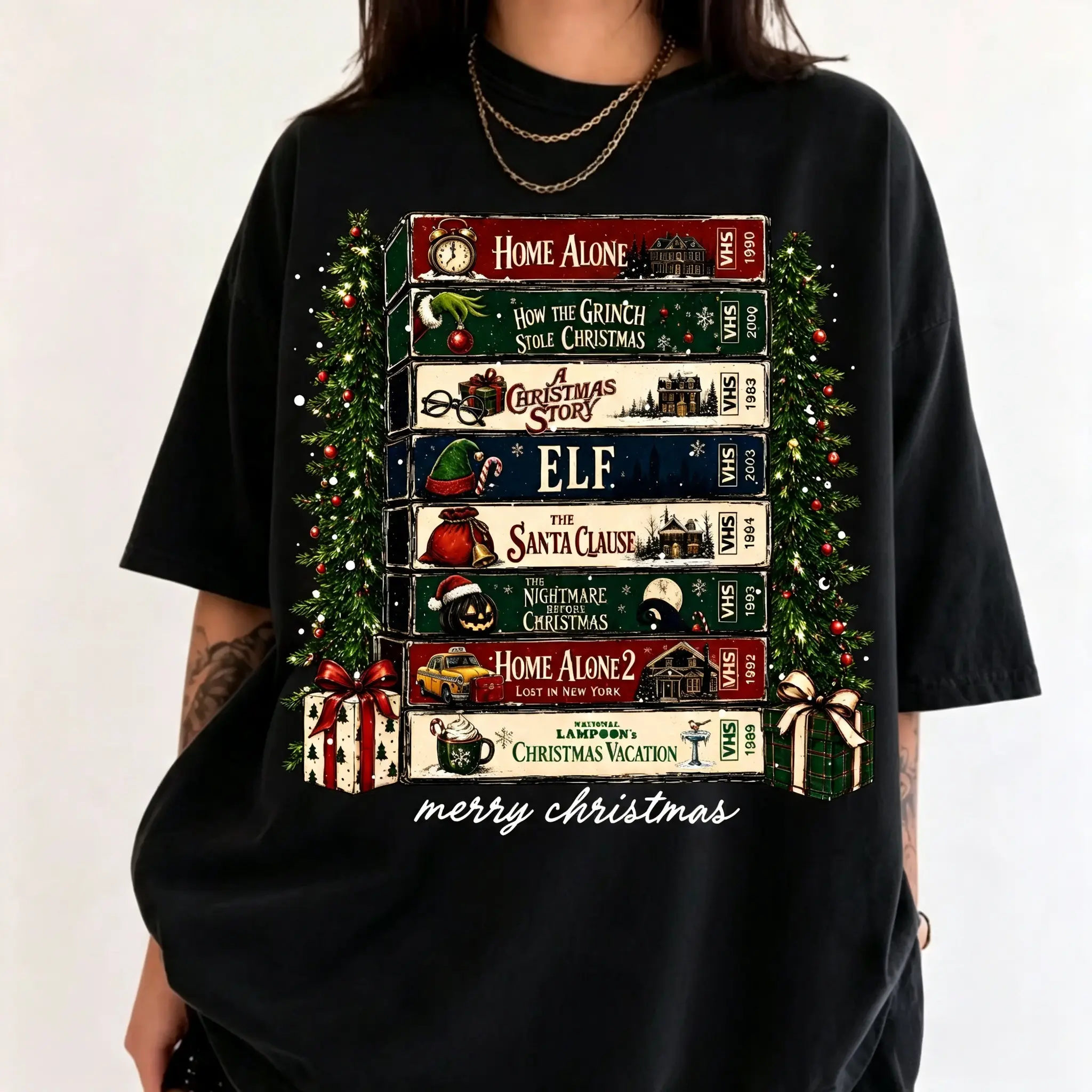 Christmas VHS Movies Shirt, Retro Holiday Graphic Tee, Vintage Christmas Movie T-Shirt, Cozy Festive Apparel, Funny Christmas Gift