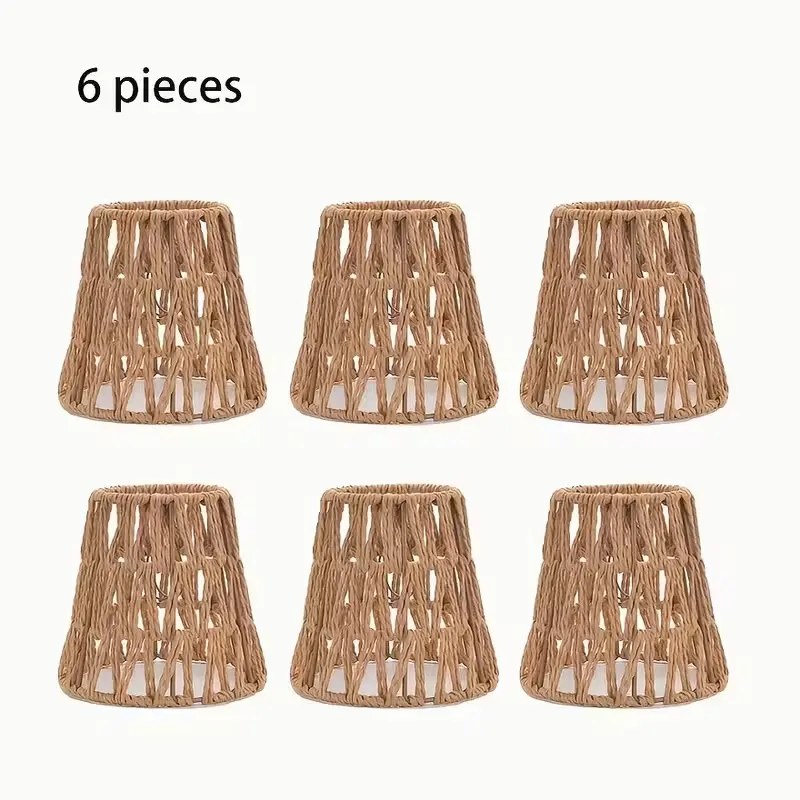 6-Piece Bohemian Handmade Paper Rope Lampshade Set, Clip-On Pendant Light Replacement, Modern Style Decorative Ambient Lighting