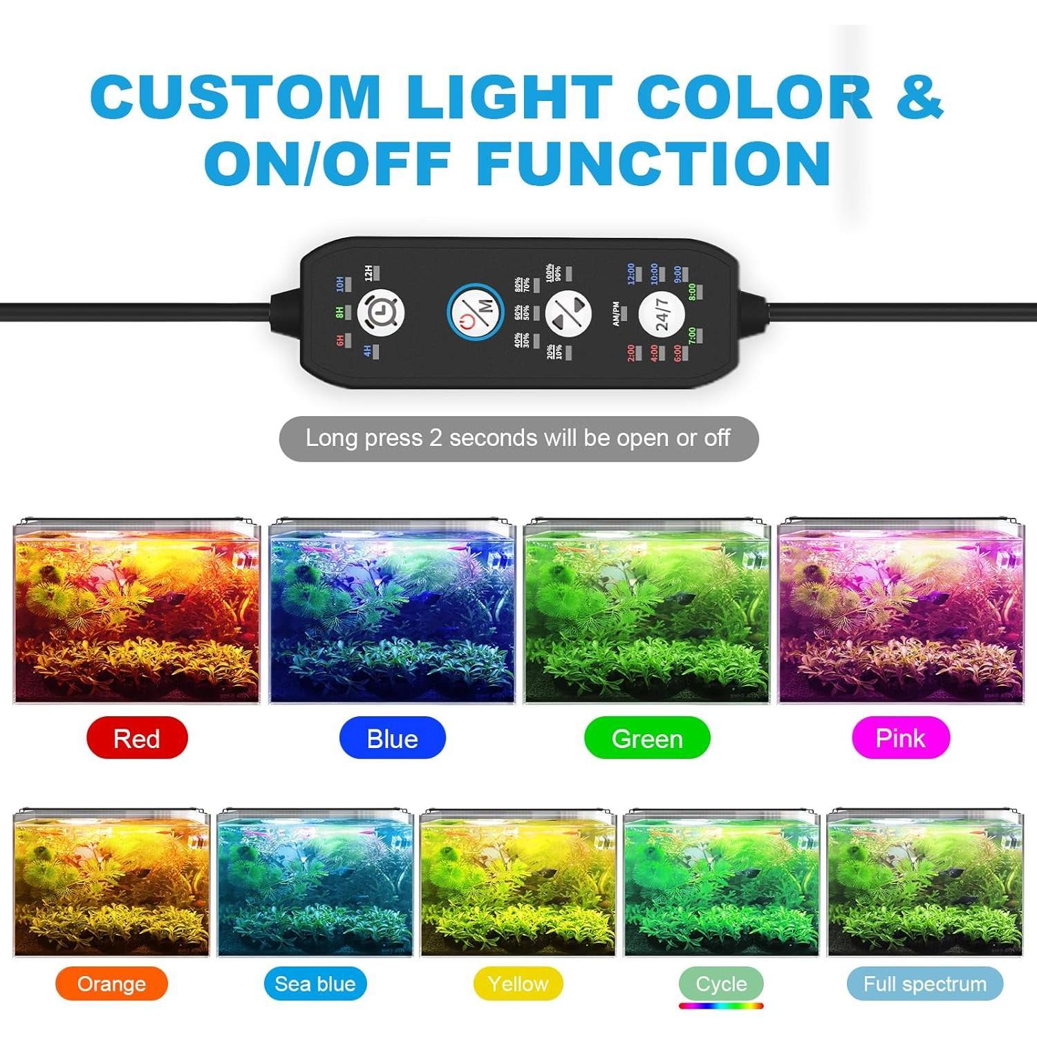 24/7 Mode Led Aquarium Light for  Growth-Full Spectrum Fish Tank Light with Timer, Auto On/Off, 7 Colors, Adjustable Brightness, 14W for 12 to 18 Inch Freshwater Tank