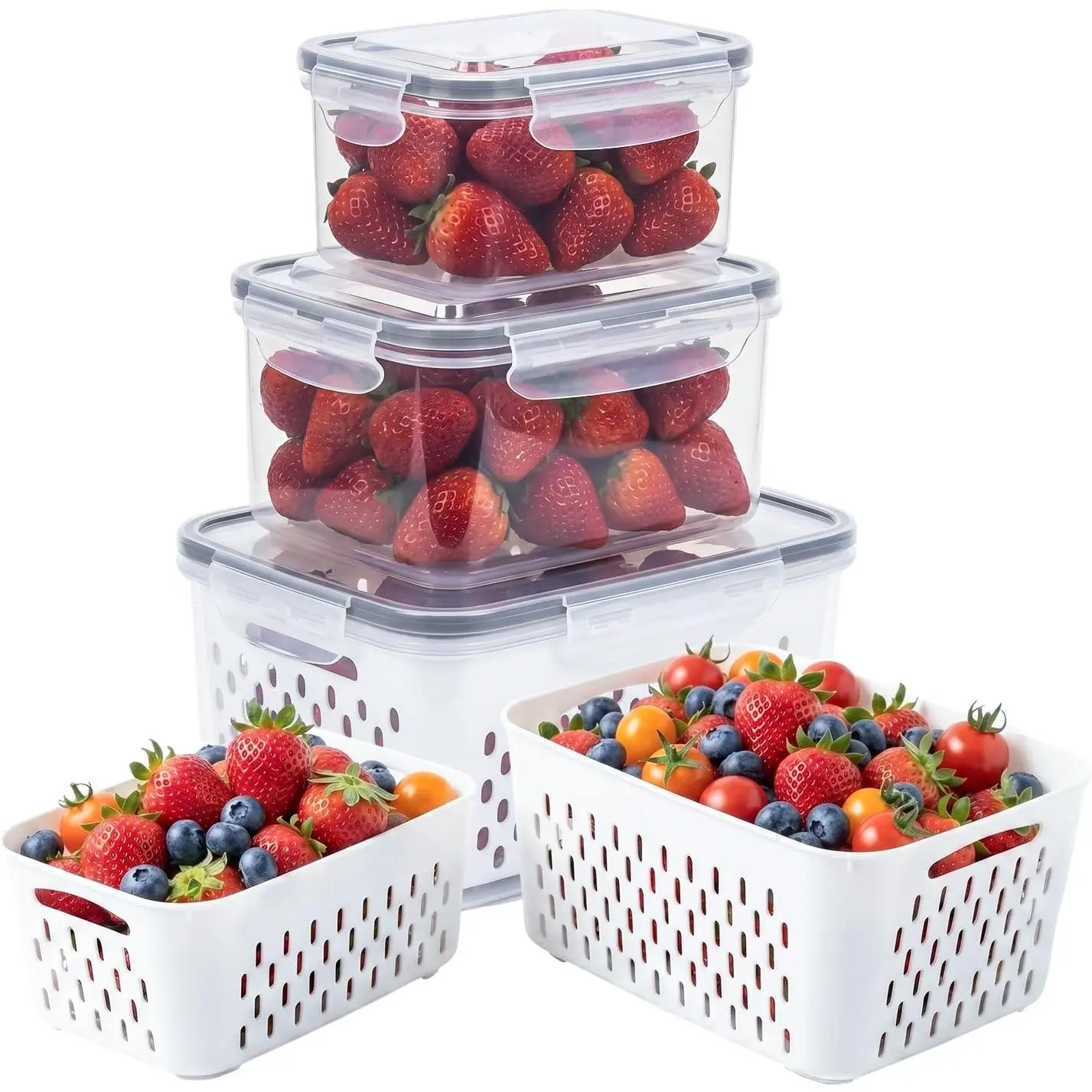 Fruit Storage Containers for Fridge with Removable Colander, 3-Pack Strawberry Containers for Fridge Containers with , Organizers and Storage Keep Strawberries  Twice as Long