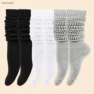 Men 3 Pack Cotton Knit Slouch Mid Calf Socks, Soft Stretch Breathable Streetwear Hosiery, Versatile Loose Stackable Casual Socks for Daily Skate Urban Outfits