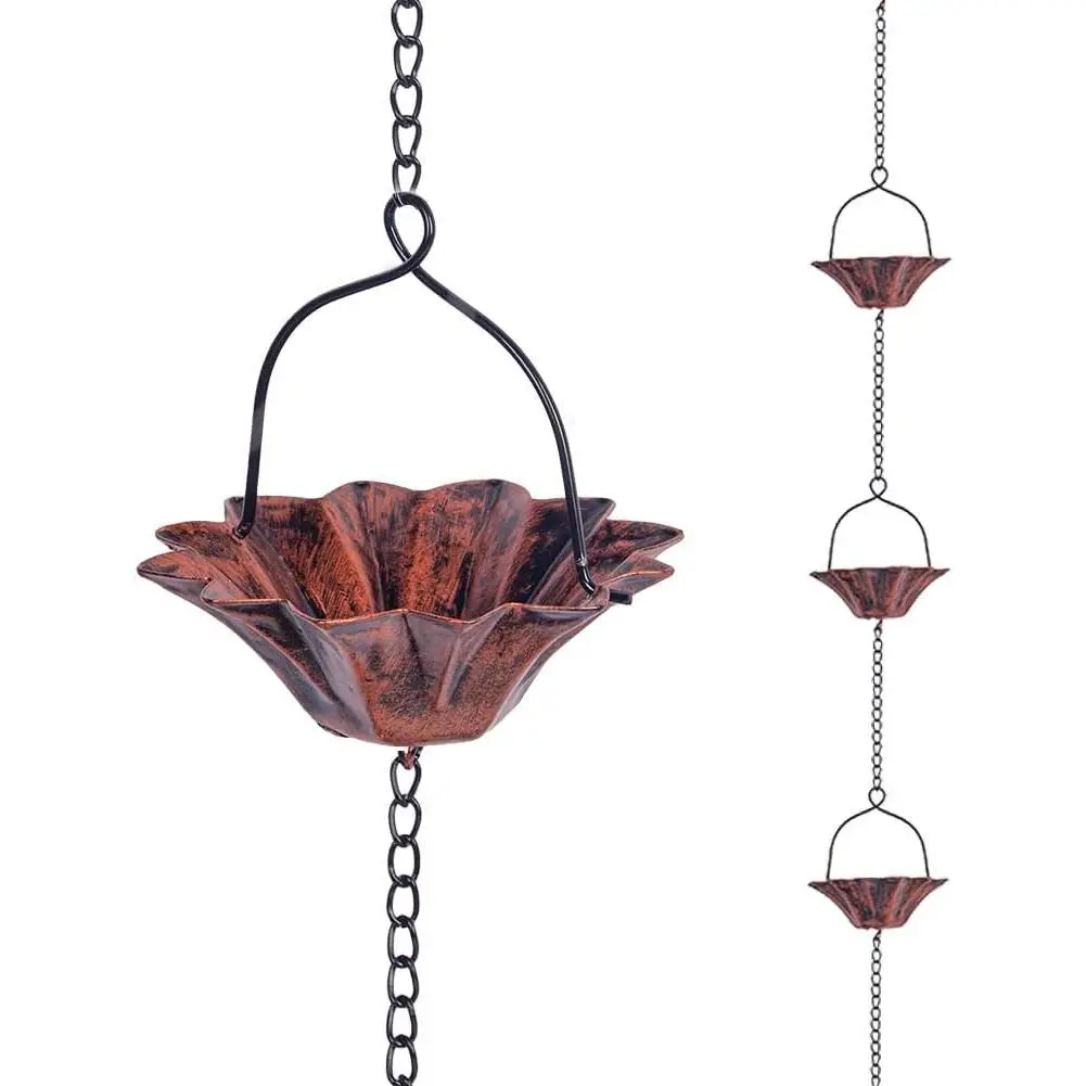 10FT Adjustable Rain Catcher Chain with 12 Cups & Bell for Gutters Eaves Drainage, Replacement for Downspout