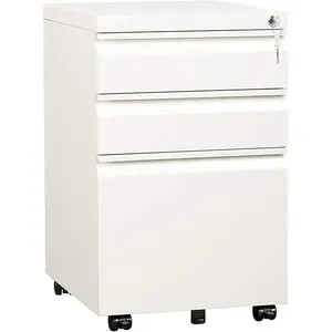 3-Drawer Lockable Mobile Under Desk File Cabinet, Rolling Office Storage Fits A4 Letter Legal Documents