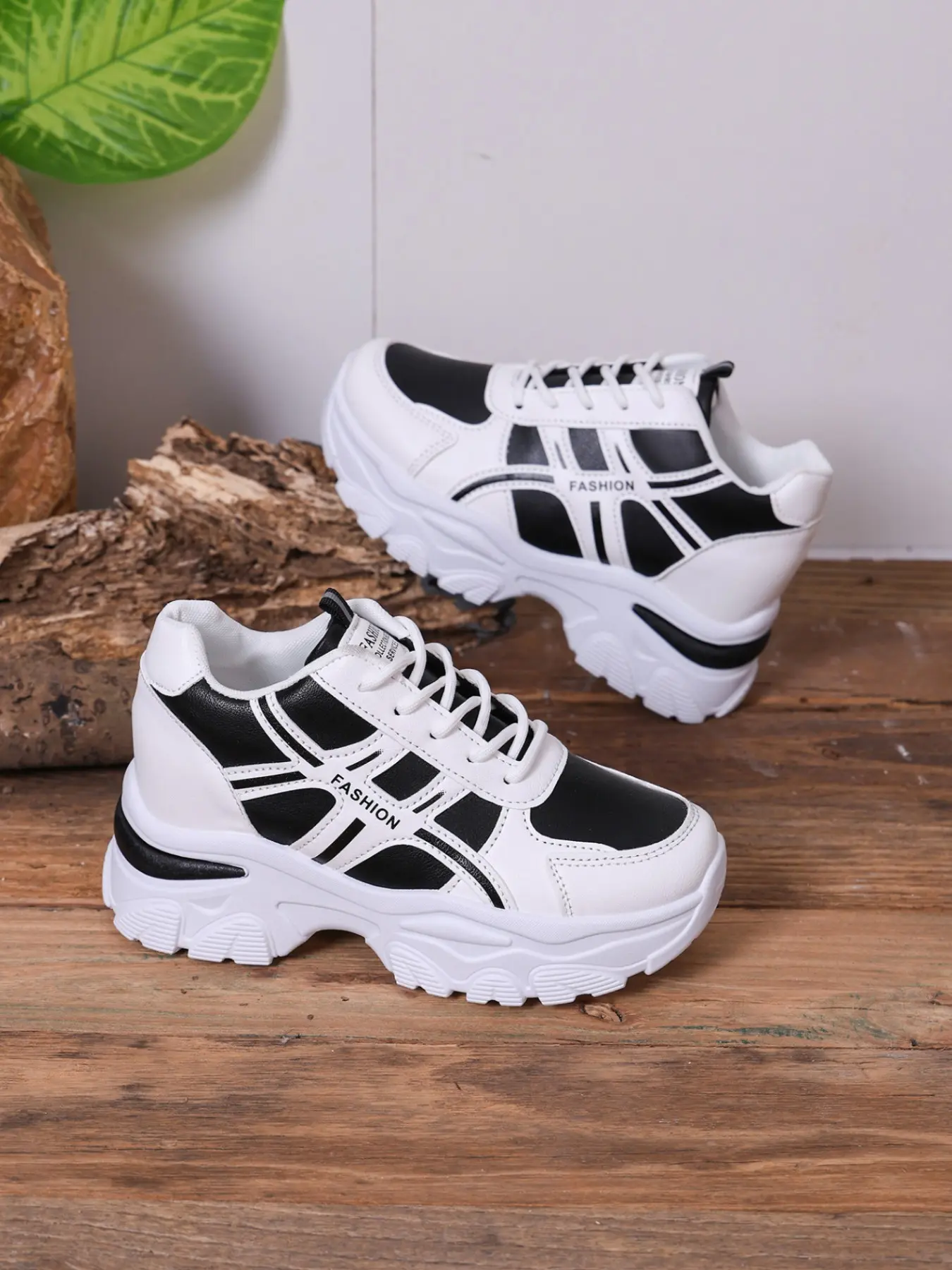 Fashion PU Strap Invisible Height-Boosting Thick Sole Dad Shoes, Full Palm High Elastic Soft Pad Anti-Slip Rubber Sole, Women's Casual Waterproof Sneakers