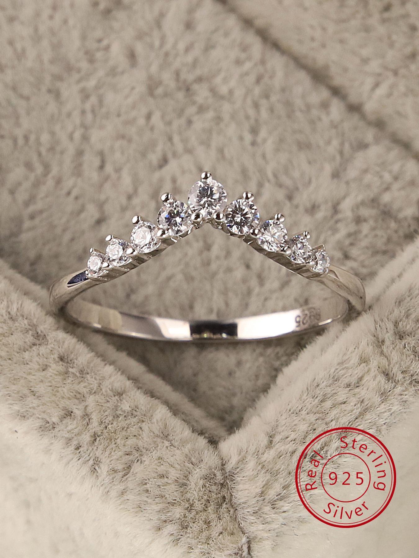 S925 Sterling Silver Crown Design Artificial Zircon Decor Bridal Engagement Ring, Luxury for Women, Trendy All-match & Exquisite Jewelry for Birthday Gift