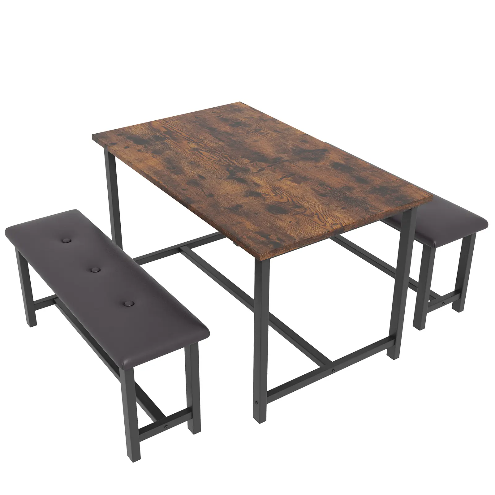 44.5-Inch 3-Piece Industrial Dining Set, Table with 2 Benches, Engineered Wood with Alloy Steel Frame, Available in Industrial Wood and White Marble Look