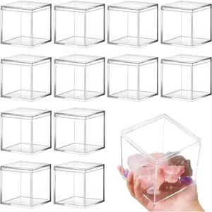 12 Pcs Clear Acrylic Box with Lid Plastic Small Acrylic Boxes Decorative Storage Box Jewelry Display Mini Clear Container for Home Candy Pill Tiny Jewelry(Square,3 x 3 x 3)