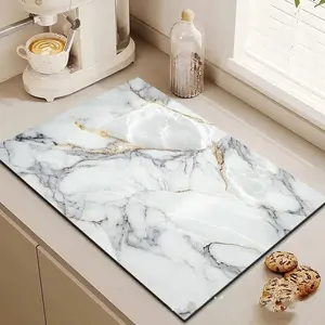 Luxury Marble-Patterned Table Mat, Non-Slip Pad, Suitable for Kitchen Countertops, Heat-Resistant Dish Drying Mat