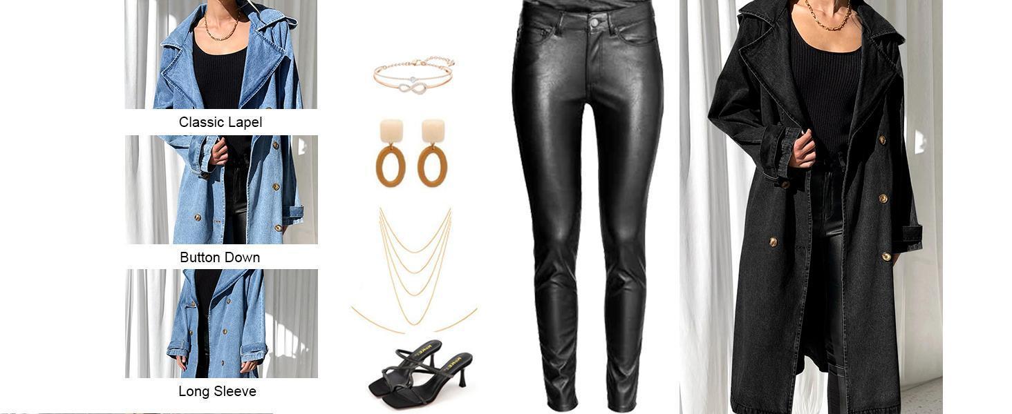 Imily Bela Women's Long Double Breasted Denim Jacket Oversized Button Down Maxi Jean Coat Classic Lapel Outercoat