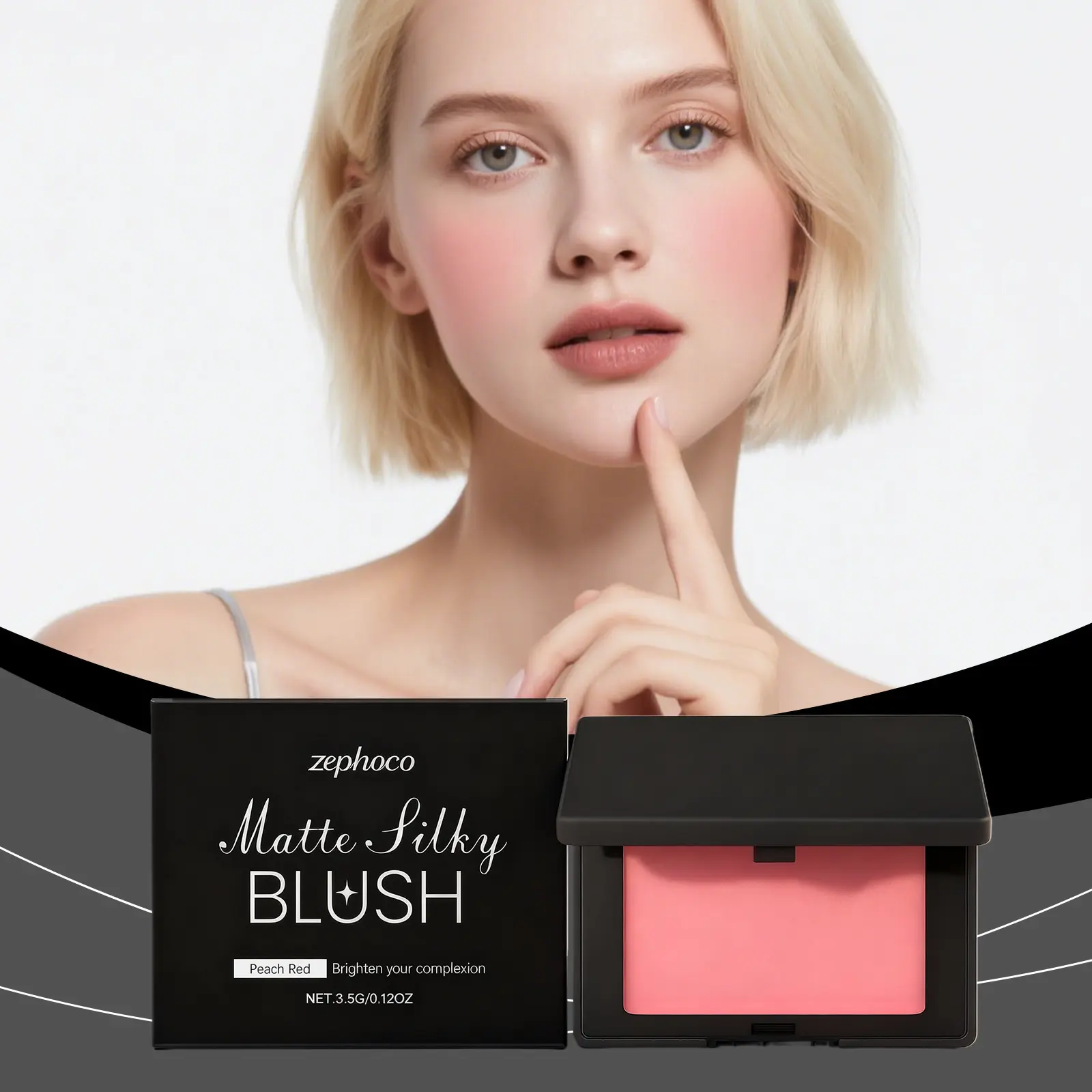 Pink Matte Blush - Portable Long-Lasting 3D Makeup Blush with Pigment Brush for Daily Use