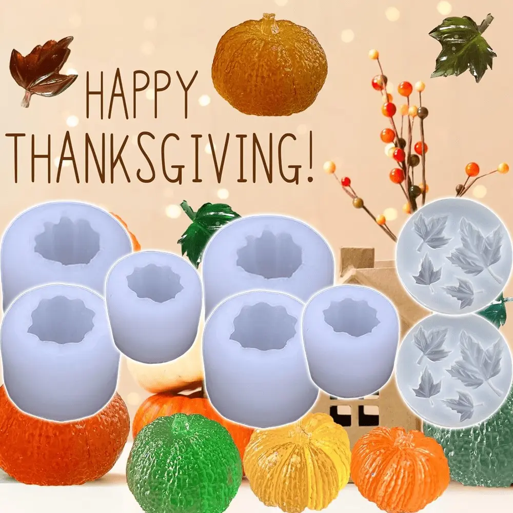 8pcs - Pumpkin Silicone Mold, Maple Leaf Silicone Molds - Halloween Harvest 3D Design - for DIY Pudding, Chocolate, Candy, Desserts, Gummy, Soap, Candle, Plaster, Polymer Clay, Ice Cube - Gift for Thanksgiving, Halloween, Home Decor, Soap Crafting