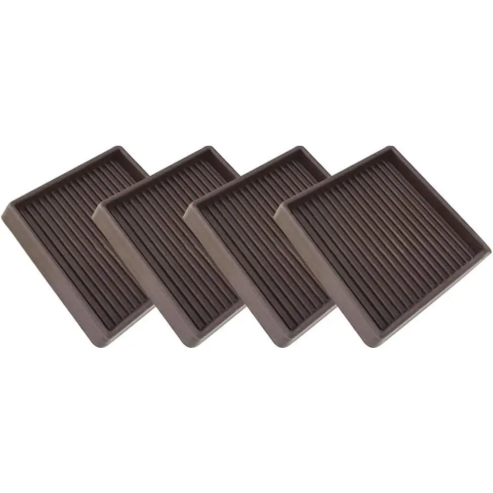 2X2 Square Rubber Furniture Caster Cups,  Caster Cups with Anti-Sliding Floor Grip 4 count, Ideal Furniture Coasters, Floor Protectors Brown, Non Skid Furniture Pads, Rubber Furniture Cups