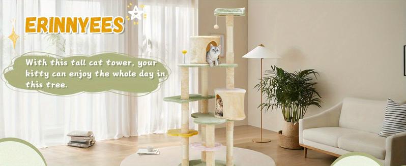65" Flower Cat Tree Tower Cats Furniture, Multi-Level Cat Condo Activity Center Kitten Play House