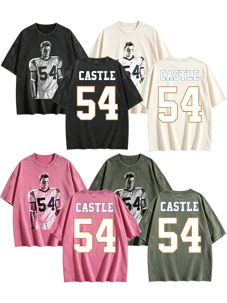 Men's Castle #54 Football T-Shirt, Blue Mountain State Vintage Graphic Printed Tee, 100% Cotton Washed Crew Neck Short Sleeve Shirt, Soft Breathable Retro Casual Wear, Sports Fan Apparel, Game Day Outfit, Streetwear Gift for Men Women, S-XXXL