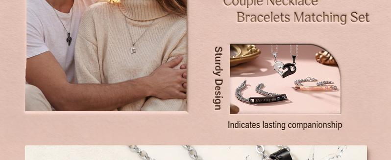 4Pcs Matching Heart Necklace And Bracelet Set for Couples Daily Wear Jewelry Set with Symbolic Pendants Coordinated Design for Men Women