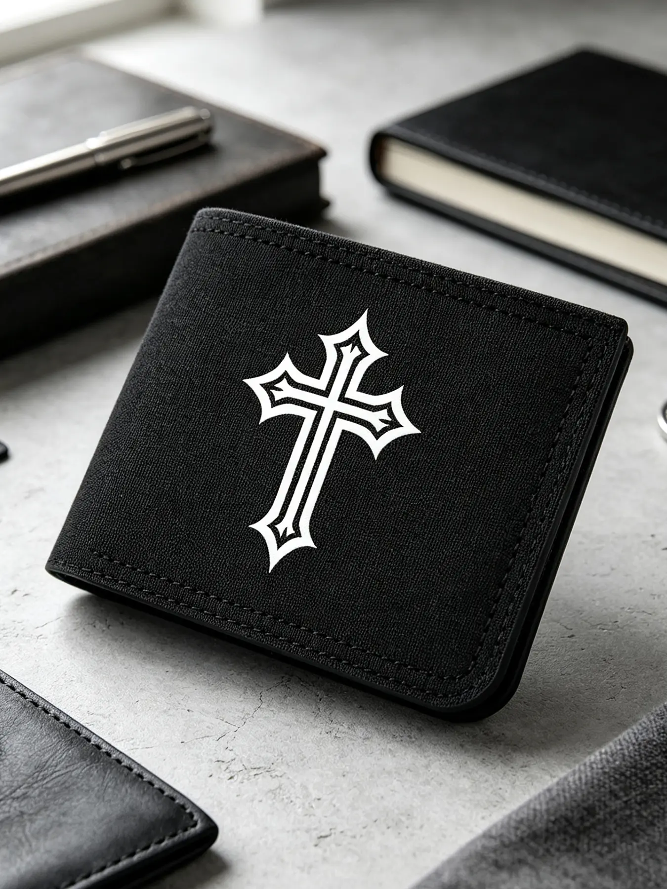 Cross Pattern Canvas Wallet, Men's Bifold Coin Purse Credit Card Holder, Compact & Portable, Ideal Holiday Gift for Men