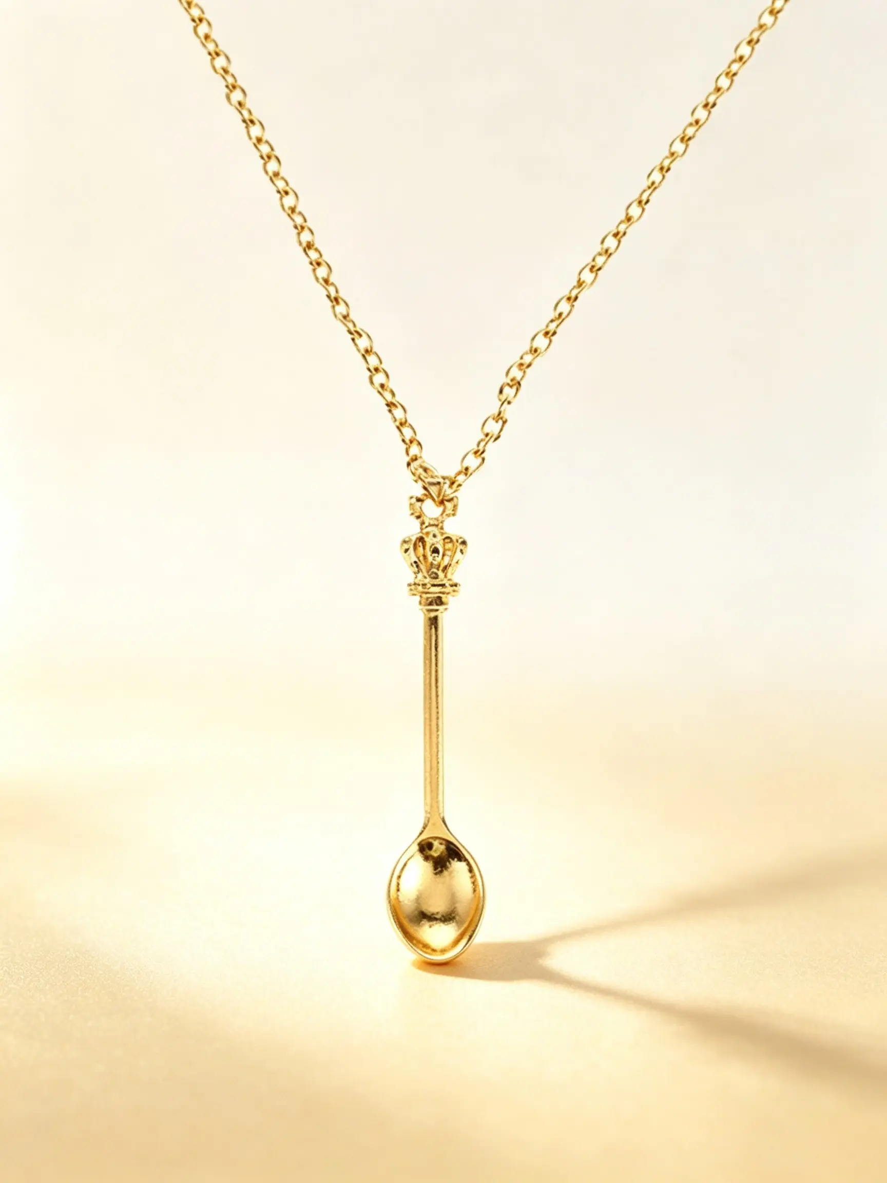 Unique Royal Crown Spoon Necklace, Trendy Minimalist Pendant, Casual Chain Design, All Seasons Jewelry for Her