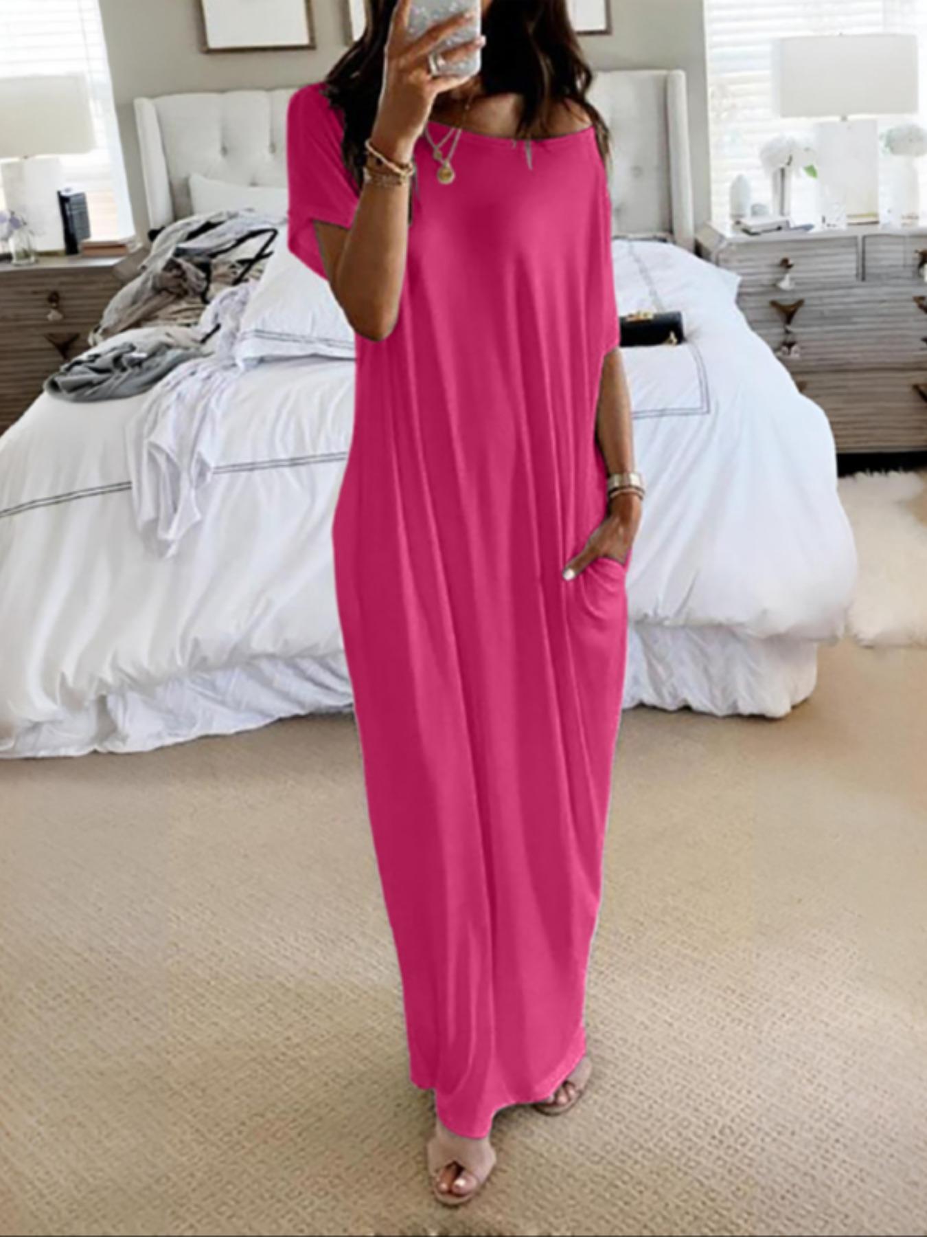 Women's Loose-Fit Casual Soft Dress, Round Neck Short Sleeve Comfortable Everyday Home Wear, Elegant Victorian Style for Fall Winter Season