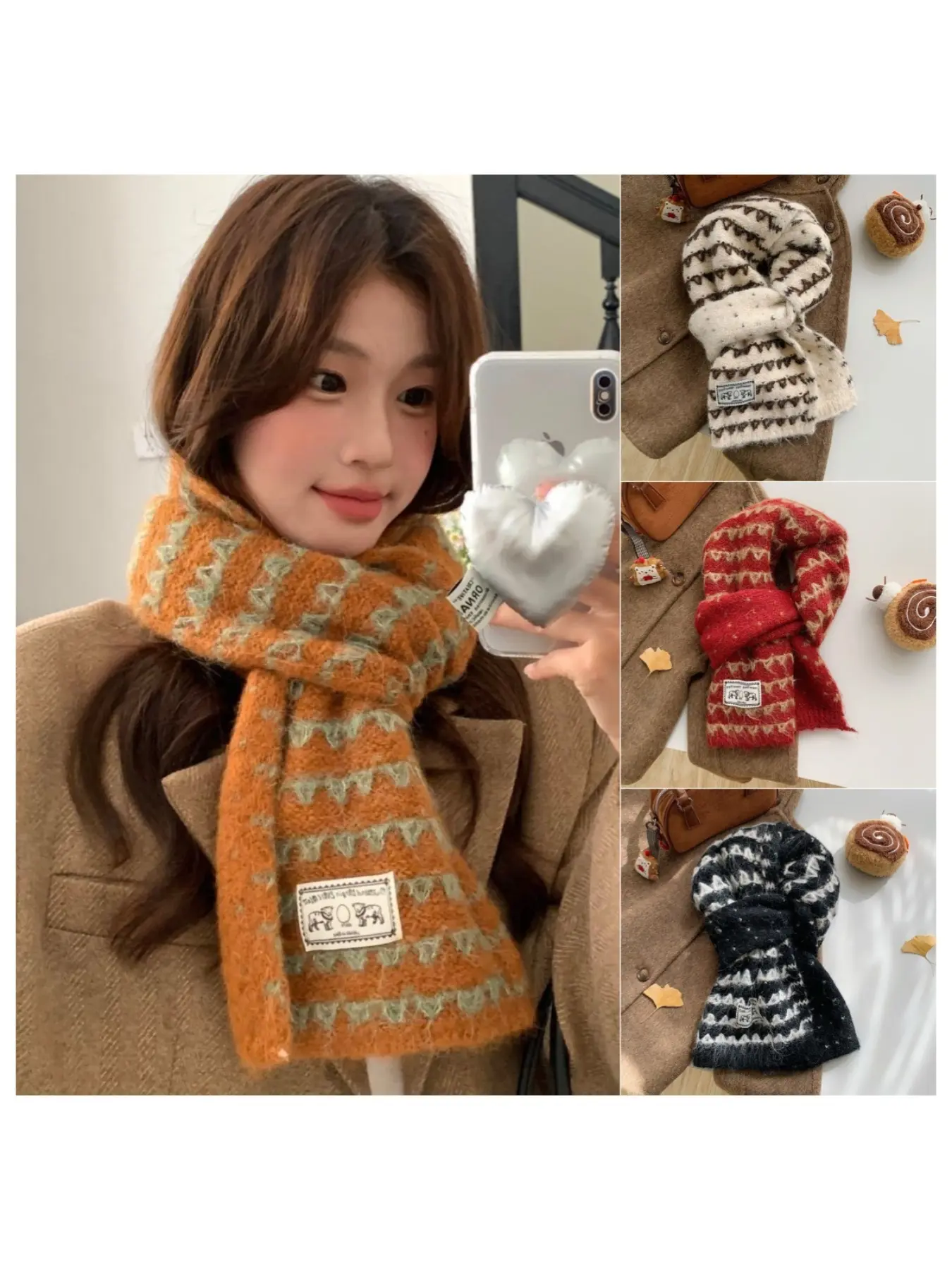 Korean-style striped knit scarf for women, new autumn and winter thick warm neck warmer, clothing accessory, warm scarf